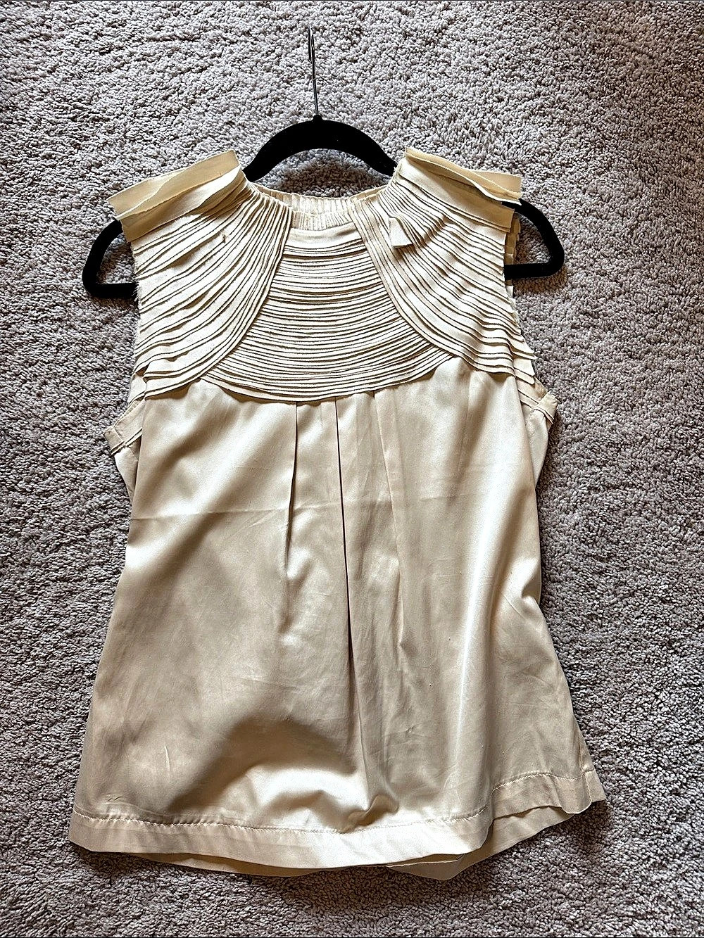 Pleated Neck Sleeveless Blouse in Cream Like New
